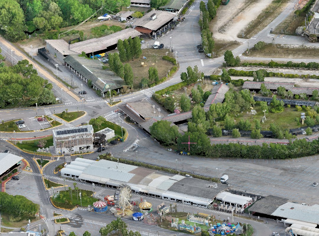 A whole town as a point cloud, seen at an angle