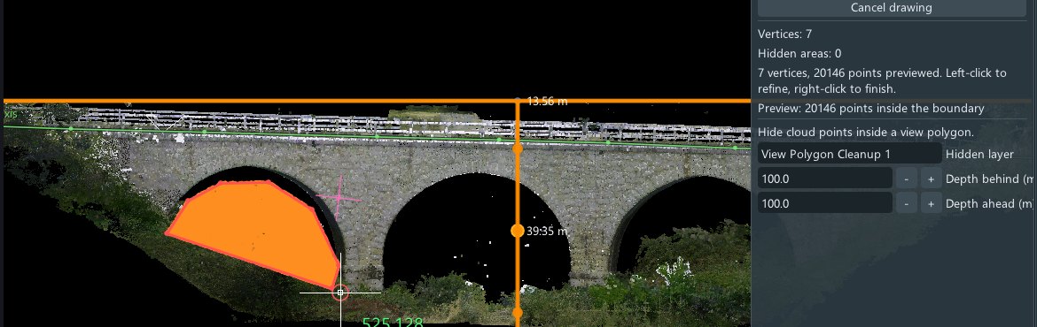 Vegetation in front of an arch selected with a polygon to be hidden